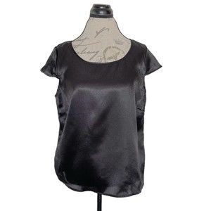 Giovanni Signature Womens Black Blouse Top Short Sleeve Metallic Scoop Size 12
